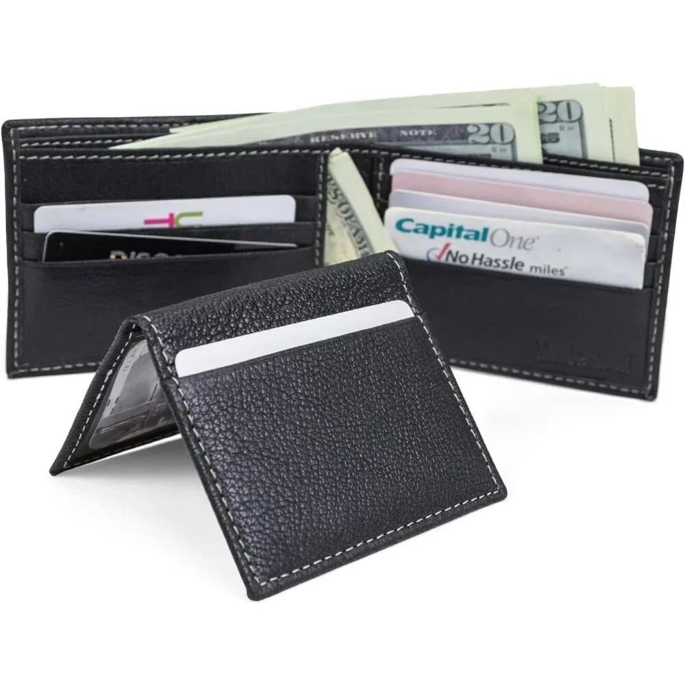 Men's Imported Genuine Leather Luxury Black Billfold Pockets Wallet Card Design